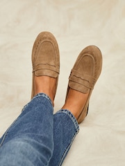 Linzi Natural Bree Suede Leather Penny Style Loafers - Image 1 of 6