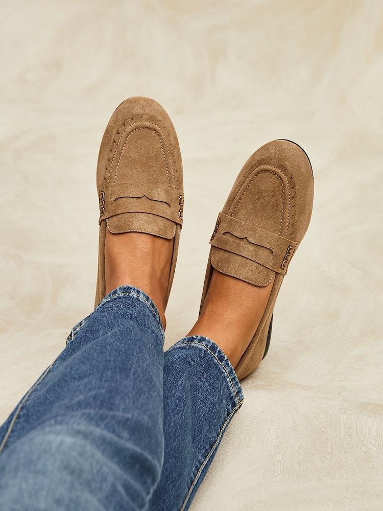 Linzi Natural Bree Suede Leather Penny Style Loafers - Image 1 of 6 Linzi Natural Bree Suede Leather Penny Style Loafers - Image 1 of 6