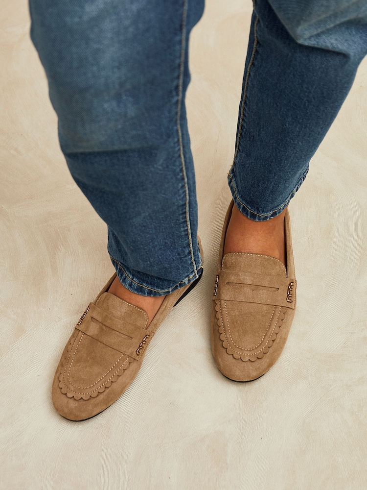 Linzi Natural Bree Suede Leather Penny Style Loafers - Image 2 of 6 Linzi Natural Bree Suede Leather Penny Style Loafers - Image 2 of 6