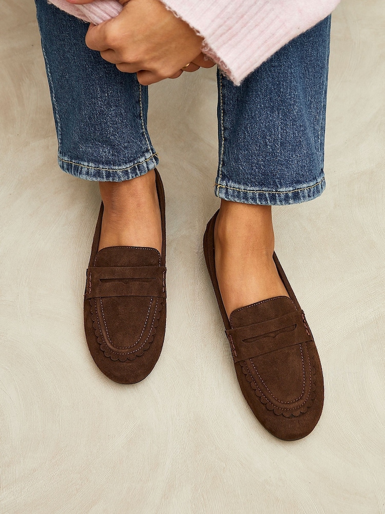 Linzi Brown Bree Suede Leather Penny Style Loafers - Image 1 of 6
