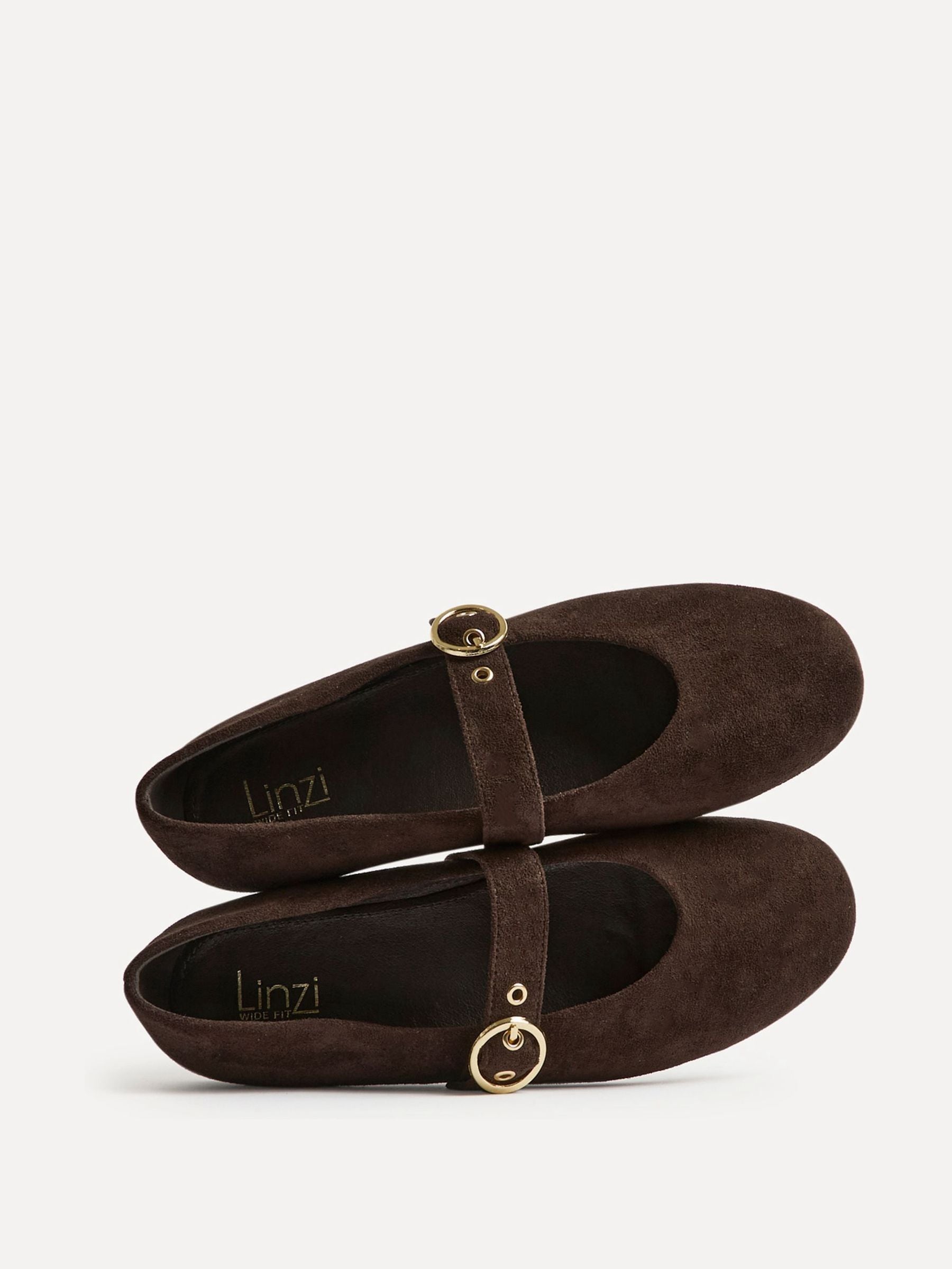 Buy Linzi Chocolate Brown Nova Wide Fit Mary Jane Style Flats from