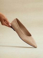 Linzi Cream Candid Wide Fit Point Toe Flat Ballet Pumps - Image 1 of 5