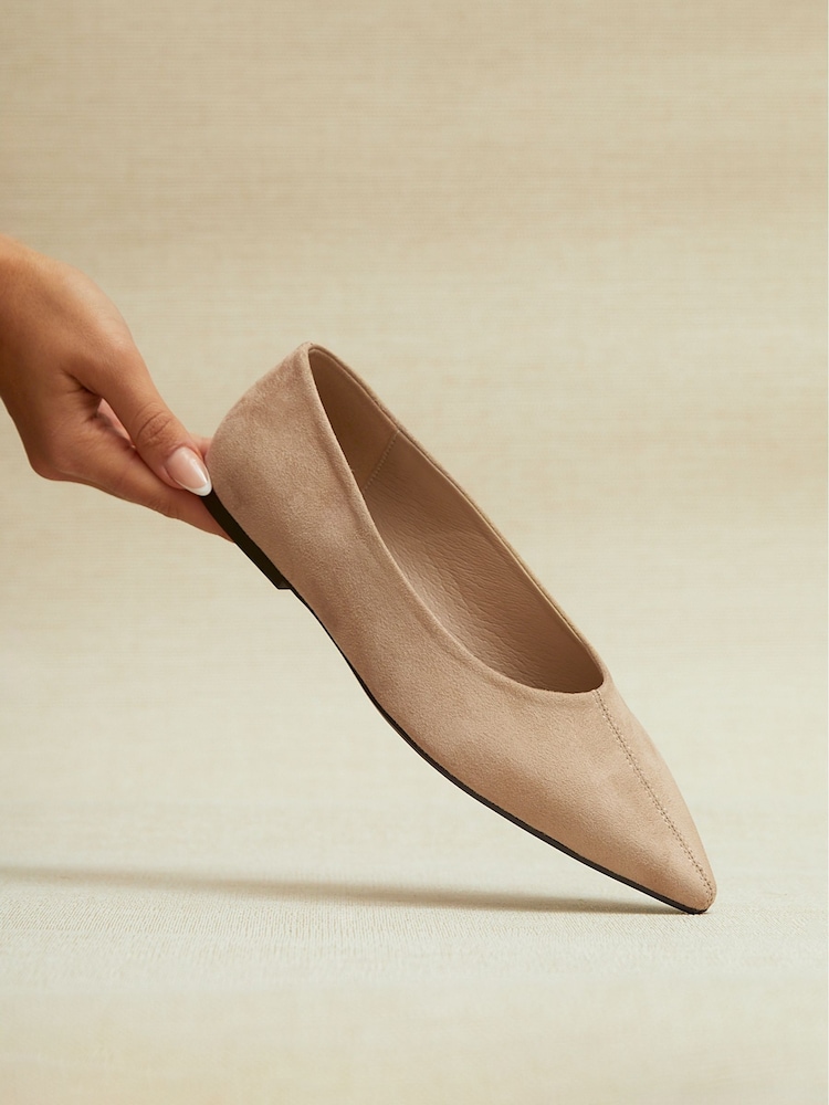 Linzi Cream Candid Wide Fit Point Toe Flat Ballet Pumps - Image 1 of 5