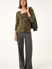 Roman Green Cowl Neck Jacquard Stretch Top - Image 1 of 5