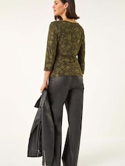 Roman Green Cowl Neck Jacquard Stretch Top - Image 2 of 5