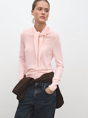 Mango Pink Knot Neck Detail Jumper - Image 1 of 6