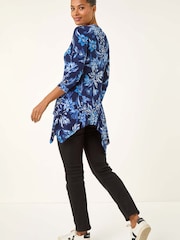 Roman Blue Floral Print Asymmetric Tunic Top - Image 3 of 5