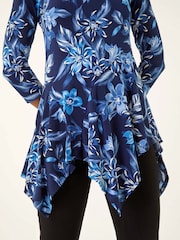 Roman Blue Floral Print Asymmetric Tunic Top - Image 5 of 5