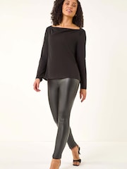 Negro - Roman Cowl Neck Premium Stretch Top - Imagen 1 de 5