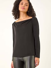 Negro - Roman Cowl Neck Premium Stretch Top - Imagen 4 de 5