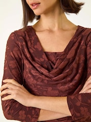 Roman Cowl Neck Jacquard Stretch Top - 圖片 1，共 5