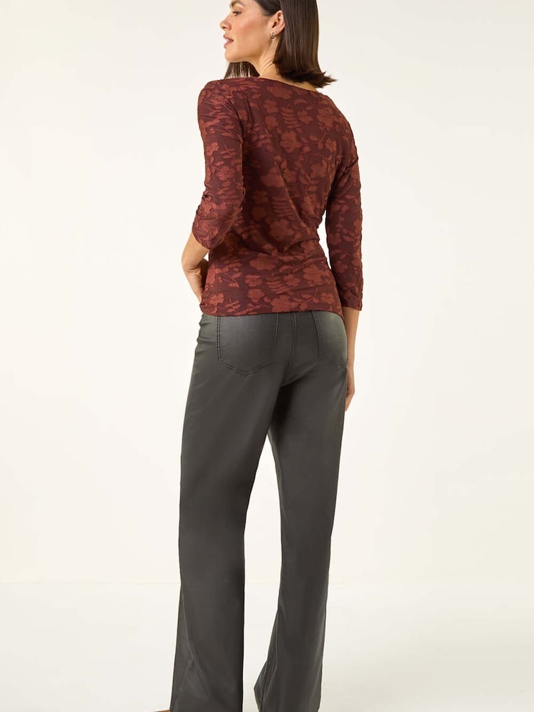 Roman Brown Cowl Neck Jacquard Stretch Top - Image 2 of 5 Roman Brown Cowl Neck Jacquard Stretch Top - Image 2 of 5