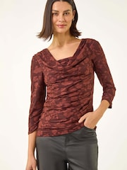 Roman Cowl Neck Jacquard Stretch Top - 圖片 4，共 5
