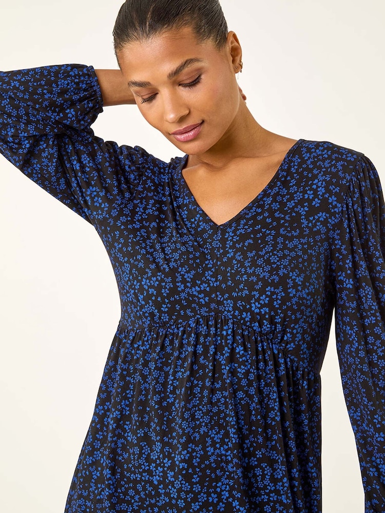 Roman Blue Abstract Print V-Neck Tunic Top - Image 1 of 5 Roman Blue Abstract Print V-Neck Tunic Top - Image 1 of 5