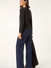 Roman Black V-Neck Metal Trim Stretch Blouse - Image 2 of 5