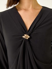 Roman Black V-Neck Metal Trim Stretch Blouse - Image 5 of 5
