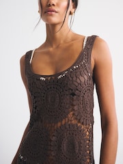 Abercrombie & Fitch Brown Crochet Style Scoopneck Mini Dress Cover-Up - Image 4 of 7