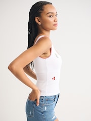Abercrombie & Fitch White Icon Ribbed Scoop Neck Tank Top - Image 3 of 7