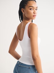 Abercrombie & Fitch White Icon Ribbed Scoop Neck Tank Top - Image 4 of 7