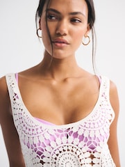 Abercrombie & Fitch Cream Crochet Style Scoopneck Mini Dress Cover-Up - Image 4 of 7