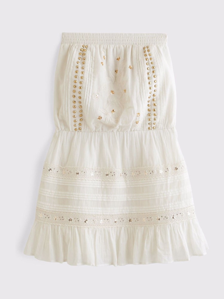 Abercrombie & Fitch Cream Strapless Easy Waist Beaded Mini Dress - Image 1 of 2