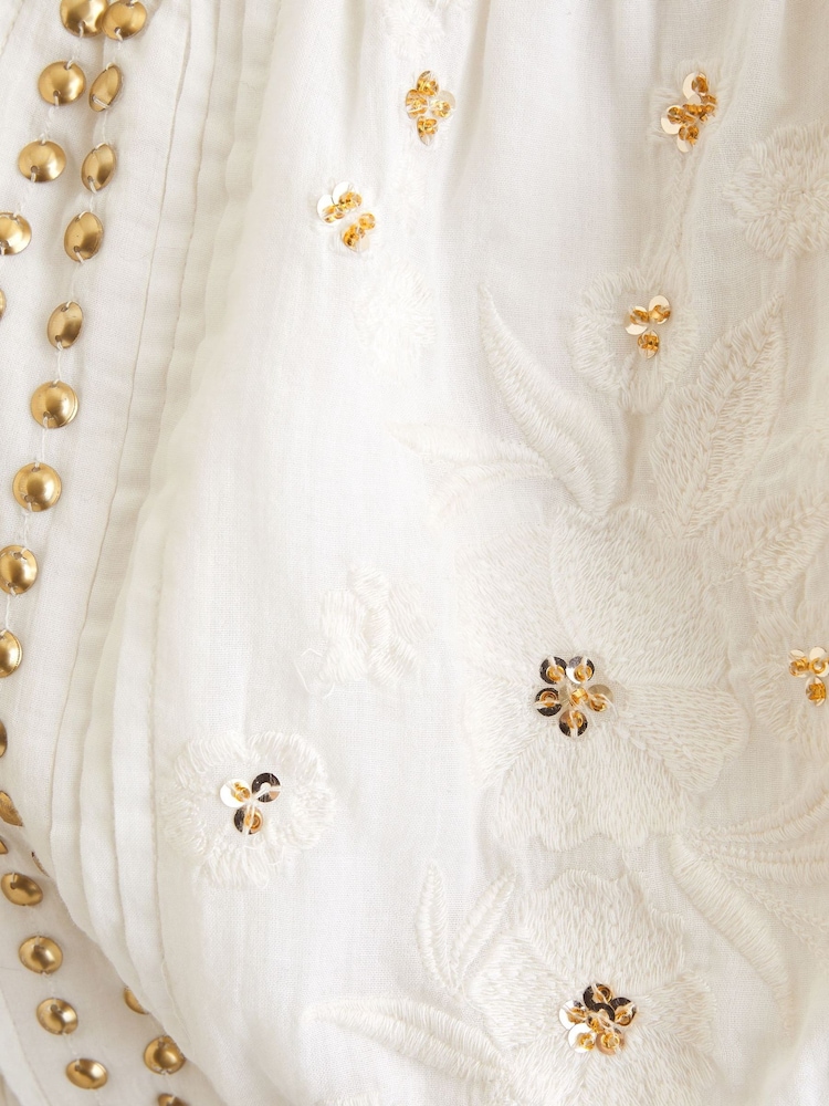 Abercrombie & Fitch Cream Strapless Easy Waist Beaded Mini Dress - Image 2 of 2