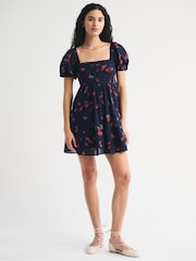 Abercrombie & Fitch Blue Emerson Puff Sleeve Mini Dress - Image 1 of 6