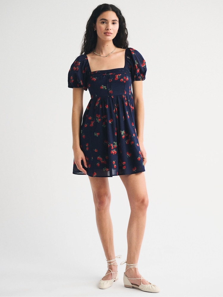 Abercrombie & Fitch Blue Emerson Puff Sleeve Mini Dress - Image 1 of 6