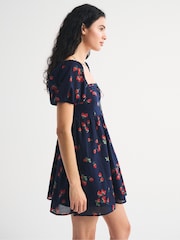 Abercrombie & Fitch Blue Emerson Puff Sleeve Mini Dress - Image 4 of 6