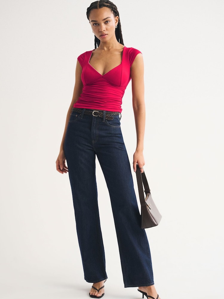 Abercrombie & Fitch Red Short Sleeve Trim Top - Image 1 of 4