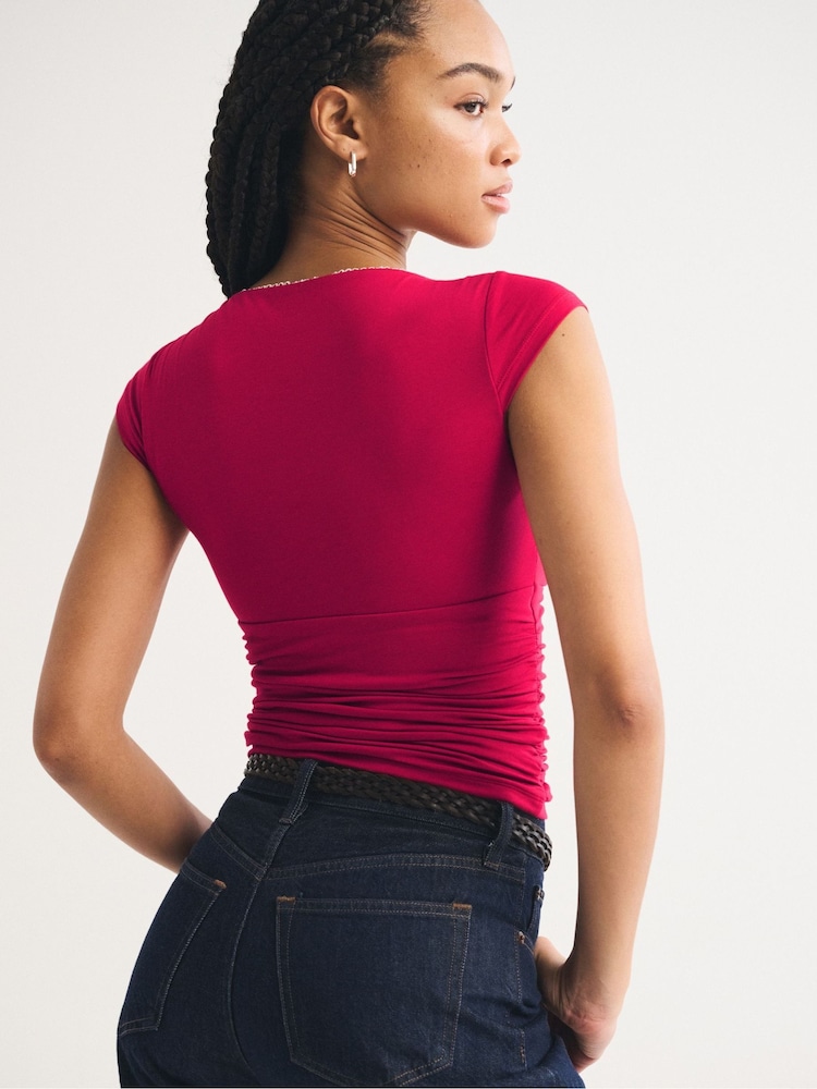 Abercrombie & Fitch Red Short Sleeve Trim Top - Image 2 of 4