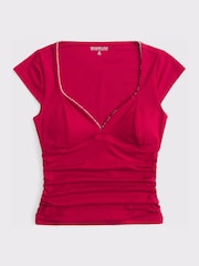 Abercrombie & Fitch Red Short Sleeve Trim Top - Image 4 of 4