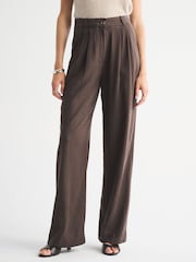Abercrombie & Fitch Brown Linen Sloane Ultra High Rise Trousers - Image 1 of 6