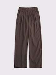 Abercrombie & Fitch Brown Linen Sloane Ultra High Rise Trousers - Image 6 of 6