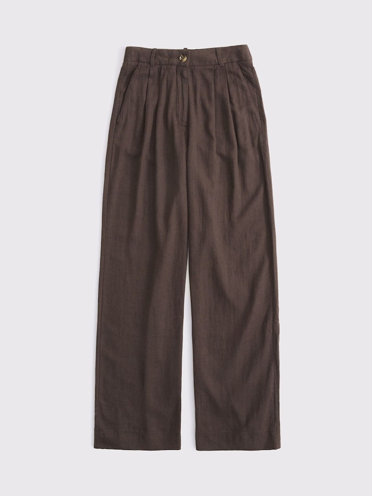 Abercrombie & Fitch Brown Linen Sloane Ultra High Rise Trousers - Image 6 of 6