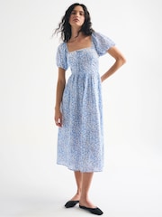 Plavo - Abercrombie & Fitch Emerson Puff Sleeve Midi Dress - Slika 1 od 6