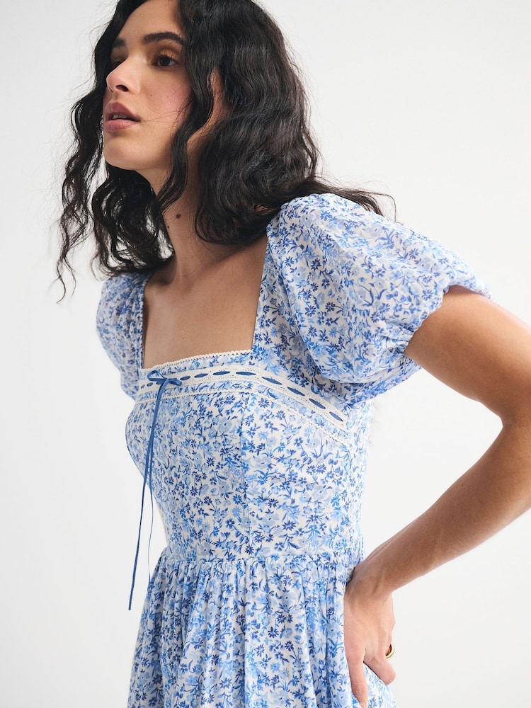 Plavo - Abercrombie & Fitch Emerson Puff Sleeve Midi Dress - Slika 2 od 6