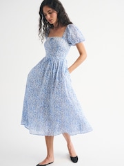 Plavo - Abercrombie & Fitch Emerson Puff Sleeve Midi Dress - Slika 5 od 6