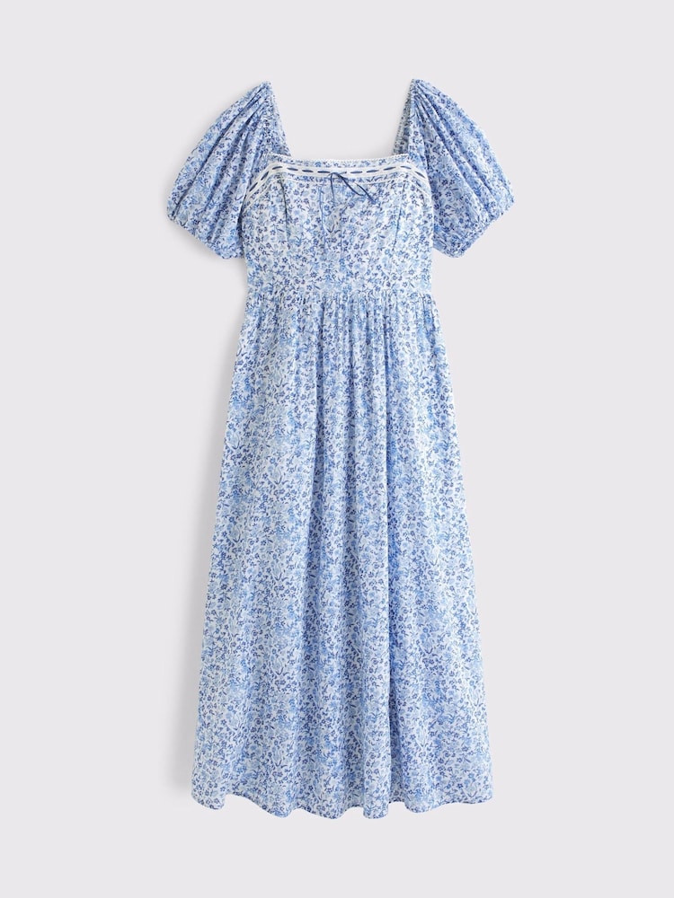 Plavo - Abercrombie & Fitch Emerson Puff Sleeve Midi Dress - Slika 6 od 6