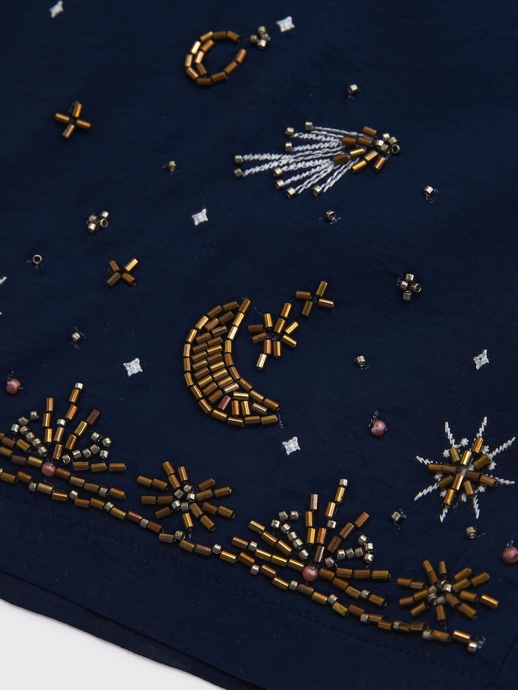 Abercrombie & Fitch Blue Silk Ramadan Embroidered Pull On Trousers - Image 3 of 3 Abercrombie & Fitch Blue Silk Ramadan Embroidered Pull On Trousers - Image 3 of 3