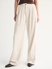 Abercrombie & Fitch Cream Linen Sloane Ultra High Rise Trousers - Image 2 of 6