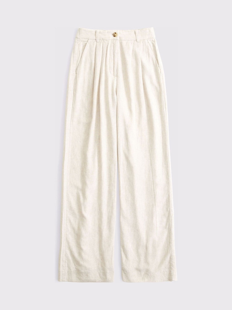 Abercrombie & Fitch Cream Linen Sloane Ultra High Rise Trousers - Image 6 of 6