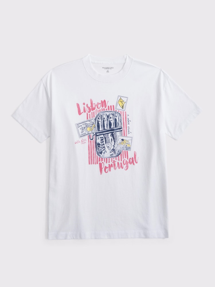 Abercrombie & Fitch White Lisbon Graphic Oversized T-Shirt - Image 7 of 7 Abercrombie & Fitch White Lisbon Graphic Oversized T-Shirt - Image 7 of 7