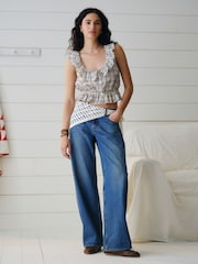 Abercrombie & Fitch Blue Low Rise Crochet Scarf Ultra Loose Jeans - Image 1 of 10