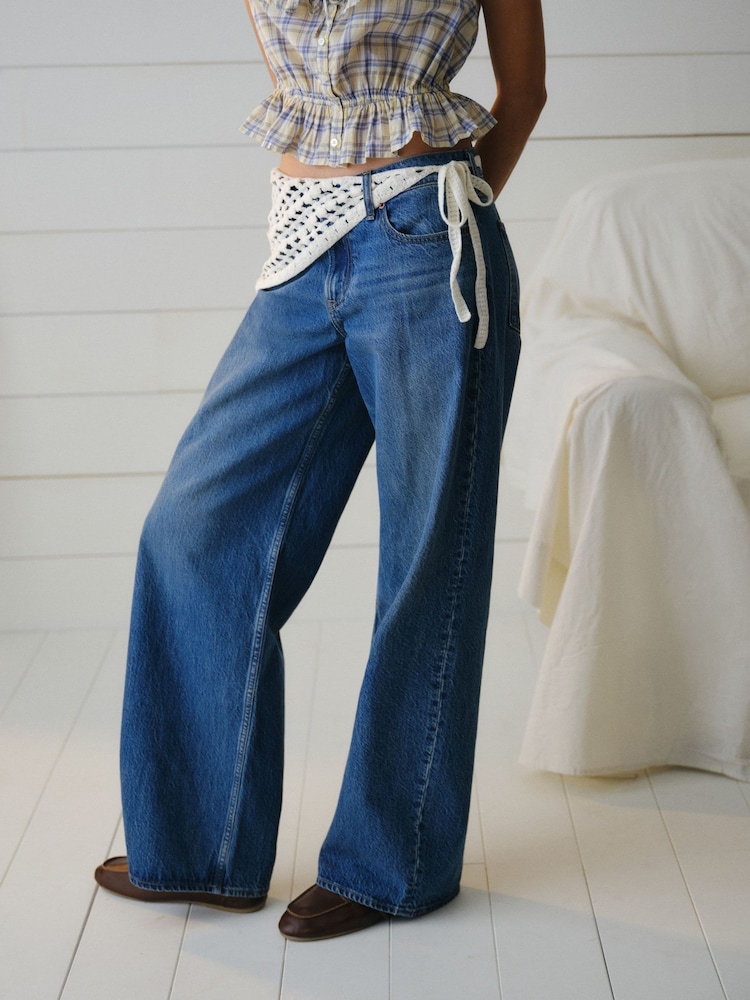 Abercrombie & Fitch Blue Low Rise Crochet Scarf Ultra Loose Jeans - Image 2 of 10