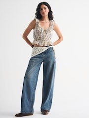 Abercrombie & Fitch Blue Low Rise Crochet Scarf Ultra Loose Jeans - Image 3 of 10