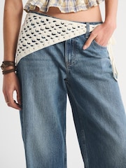 Abercrombie & Fitch Blue Low Rise Crochet Scarf Ultra Loose Jeans - Image 6 of 10