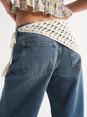 Abercrombie & Fitch Blue Low Rise Crochet Scarf Ultra Loose Jeans - Image 7 of 10