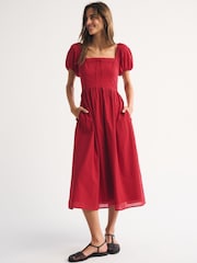 Crveno - Abercrombie & Fitch Emerson Puff Sleeve Midi Dress - Slika 1 od 5