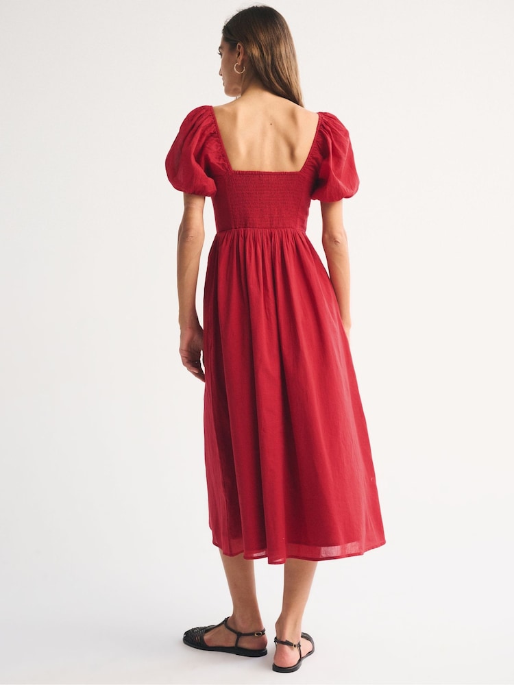 Crveno - Abercrombie & Fitch Emerson Puff Sleeve Midi Dress - Slika 2 od 5